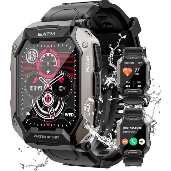 ✨  Laoziniu Smart Watches Men Black Bluetooth Calls Sport Modes Waterproof Watch - Picture 1 of 7